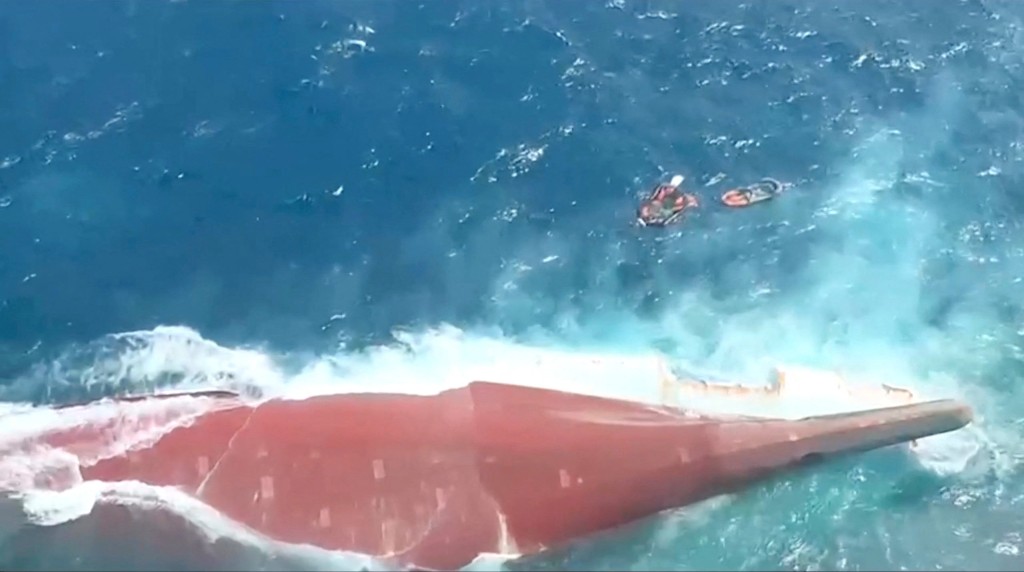 An aerial view of the Virgo Transport 8 passenger ship that capsized in Indonesia's Java sea, September 13, 2026, in this still image taken from video. (Reuters)