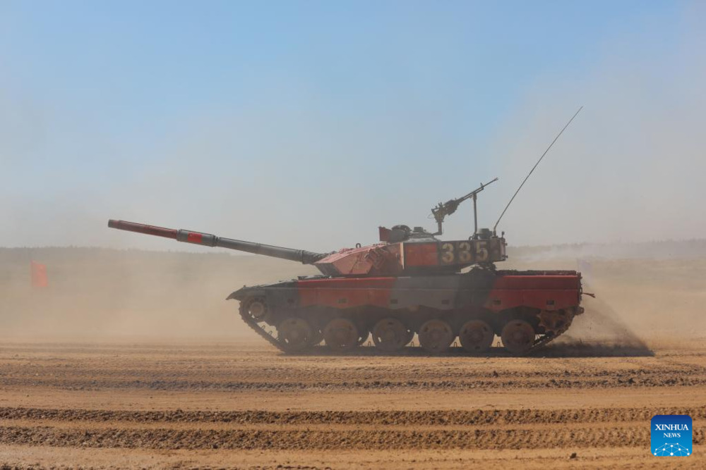 The Chinese team on Wednesday advanced to the tank biathlon's final contest in the ongoing International Army Games 2022 held in Russia. (Photo by Luo Kun/Xinhua) The Chinese team on Wednesday advanced to the tank biathlon's final contest in the ongoing International Army Games 2022 held in Russia. (Photo by Luo Kun/Xinhua)