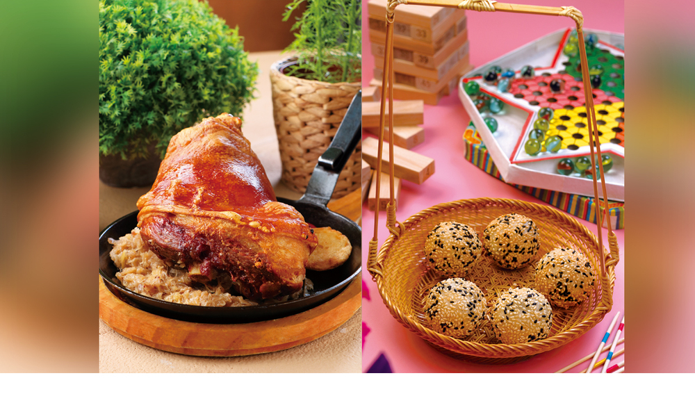 German Crispy Pork Knuckle and Crispy Fried Lava Sesame Balls 