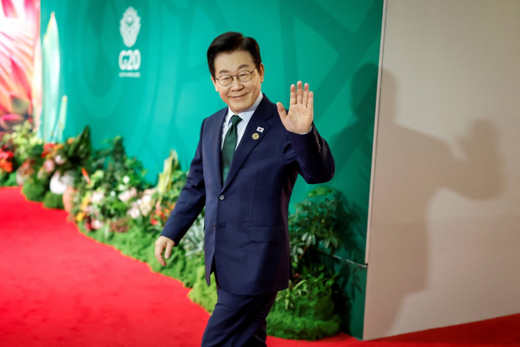 South Korea's President Lee Jae Myung arrives for the second day of the G20 Leaders' Summit at the Nasrec Expo Centre in Johannesburg on November 23, 2025. (Reuters)