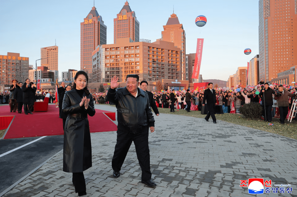 North Korean leader Kim Jong Un and his daughter Kim Ju Ae attend a completion ceremony for the 10,000-unit housing complex in the fourth phase of the Hwaseong District, in Pyongyang, North Korea, February 16, 2026, in this picture released February 17, 2026 by North Korea's official Korean Central News Agency. KCNA via REUTERS