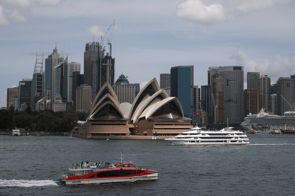 The Sydney Opera House and city centre skyline are seen in Sydney, Australia, February 28, 2020. REUTERS/Loren Elliott/File Photo