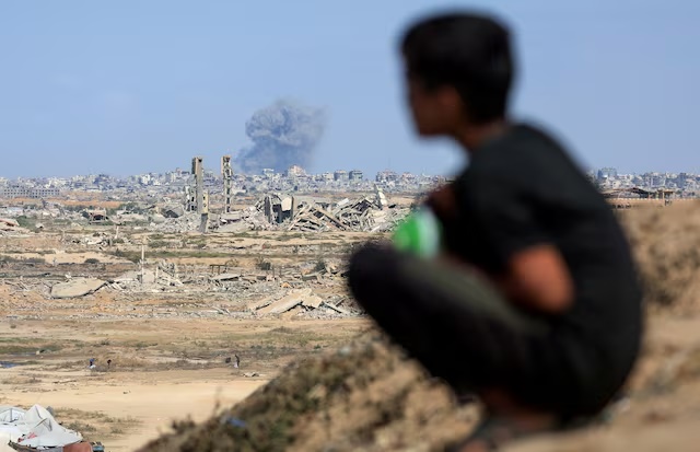Smoke rises following explosions amid the Israeli military offensive in Gaza City, as seen from the central Gaza Strip. REUTERS/Dawoud Abu Alkas