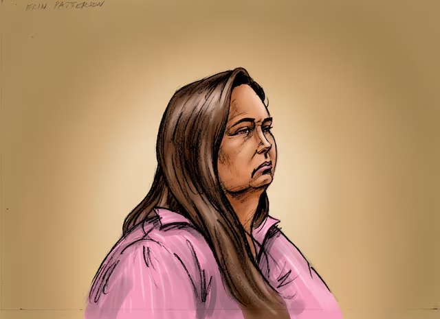 A court sketch shows Erin Patterson at the Latrobe Valley Magistrates Court in Morwell, Australia, April 29, 2025. AAP/via REUTERS