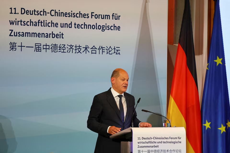 German Chancellor Olaf Scholz speaks at a panel during German-Chinese government consultations in Berlin, Germany, June 20, 2023. (Reuters) German Chancellor Olaf Scholz speaks at a panel during German-Chinese government consultations in Berlin, Germany, June 20, 2023. (Reuters)