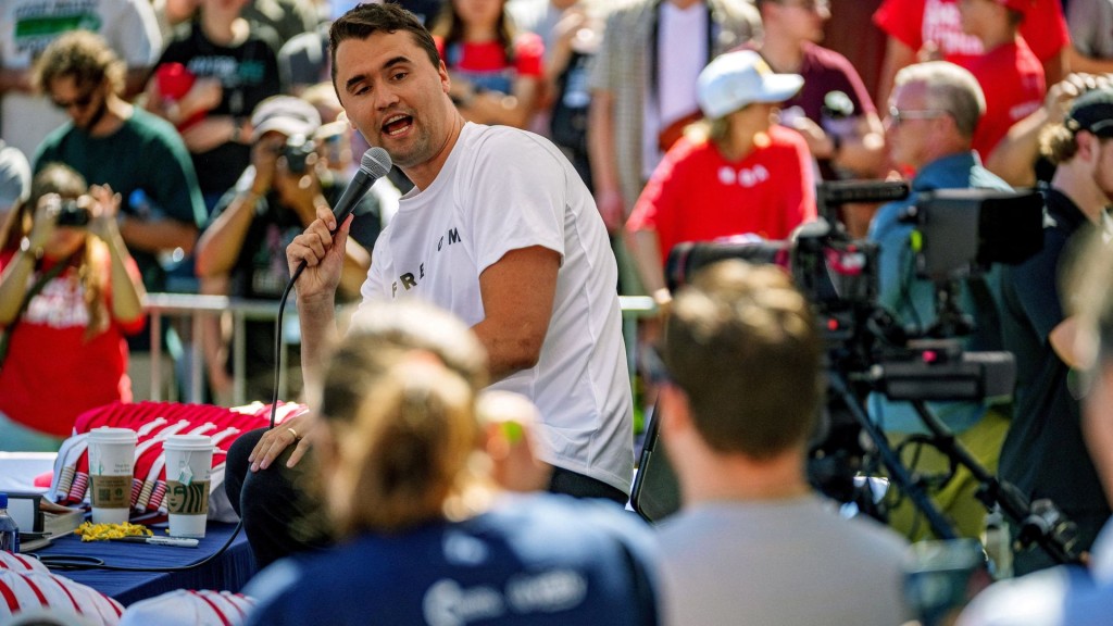 Charlie Kirk appears at a Utah Valley University speaking event in Orem, Utah (Photo:Reuters)