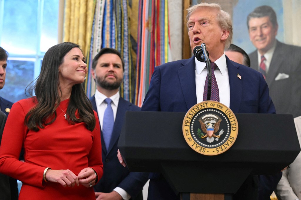 US President Donald Trump makes an announcement in the Oval Office of the White House in Washington, DC, on September 2, 2025. Trump announced that US Space Command will move its headquarters from Colorado to Alabama. (Photo by SAUL LOEB / AFP)