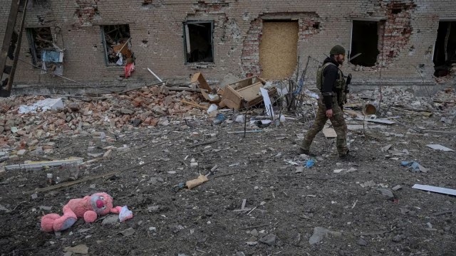 A Ukrainian serviceman walks near destroyed building, amid Russia's attack on Ukraine, in the frontline town of Chasiv Yar in Donetsk region, Ukraine. (Reuters) A Ukrainian serviceman walks near destroyed building, amid Russia's attack on Ukraine, in the frontline town of Chasiv Yar in Donetsk region, Ukraine. (Reuters)