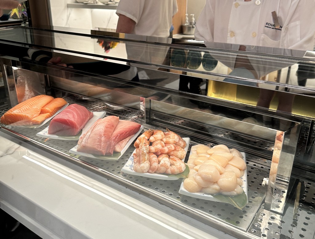 Fresh sashimi – scallop, salmon, tuna, yellow tail, red shrimp.