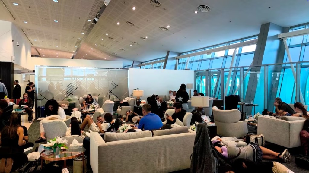 Passengers at Tabuk airport after a Flydubai aircraft that was bound for Israel from the United Arab Emirates was diverted to Saudi Arabia after transmitting emergency signals, in Tabuk, Saudi Arabia, in this screen grab obtained from a video dated September 30, 2026. Video Obtained by Reuters via REUTERS
