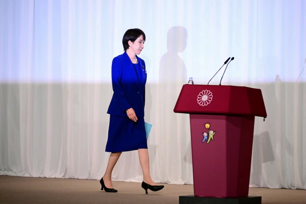 Sanae Takaichi, the newly elected leader of Japan's ruling party, the Liberal Democratic Party (LDP), arrives for a press conference after the LDP presidential election in Tokyo, Japan, October 4, 2025. Conservative Sanae Takaichi hailed a "new era" on October 4 after winning the leadership of Japan's ruling party, putting her on course to become the country's first woman prime minister. Yuichi Yamazaki/Pool via REUTERS