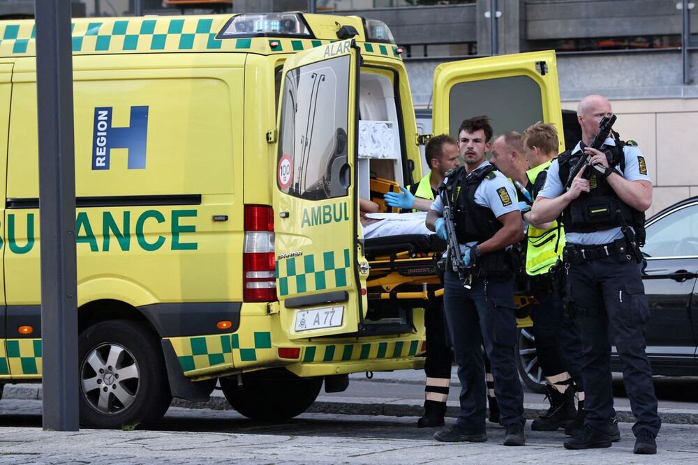 An ambulance and armed police stand outside Field's shopping centre, after Danish police said they received reports of shooting, in Copenhagen, Denmark, July 3, 2022. (Ritzau Scanpix/Olafur Steinar Gestsson via REUTERS) An ambulance and armed police stand outside Field's shopping centre, after Danish police said they received reports of shooting, in Copenhagen, Denmark, July 3, 2022. (Ritzau Scanpix/Olafur Steinar Gestsson via REUTERS)