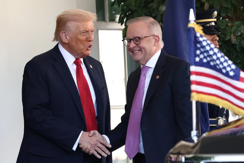 US President Donald Trump welcomes Australia's Prime Minister Anthony Albanese at the White House in Washington, DC, US, October 20, 2025. REUTERS