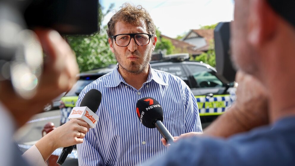 Rabbi Gabi Kaltmann speaks to the media at the scene of a fire at Adass Israel Synagogue in the suburb of Ripponlea, Melbourne, Australia, Friday, Dec. 6, 2024. (Con Chronis/AAP Image via AP) Rabbi Gabi Kaltmann speaks to the media at the scene of a fire at Adass Israel Synagogue in the suburb of Ripponlea, Melbourne, Australia, Friday, Dec. 6, 2024. (Con Chronis/AAP Image via AP)
