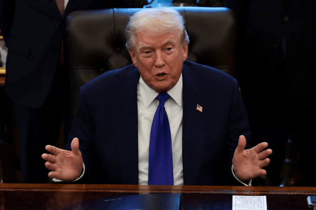 U.S. President Donald Trump speaks on the day he announced the creation of a critical mineral reserve, in the Oval Office at the White House, February 2, 2026. REUTERS/Evelyn Hockstein
