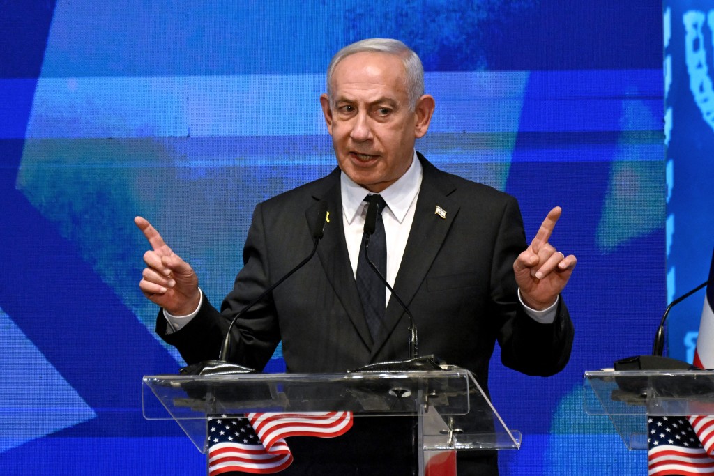 Israeli Prime Minister Benjamin Netanyahu speaks to members of a bipartisan delegation of American legislators at the Foreign Ministry in Jerusalem on September 15, 2025. US Secretary of State Marco Rubio said on September 15 that Washington was steadfast in its support for its ally Israel's pursuit of the Gaza war and called for the eradication of Hamas. (Photo by DEBBIE HILL / POOL / AFP)
