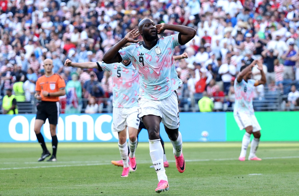 Romelu Lukaku of Belgium celebrates scoring his team's fourth goal during the FIFA World Cup 2026 Round of 16 match between USA and Belgium at Seattle Stadium (AFP)