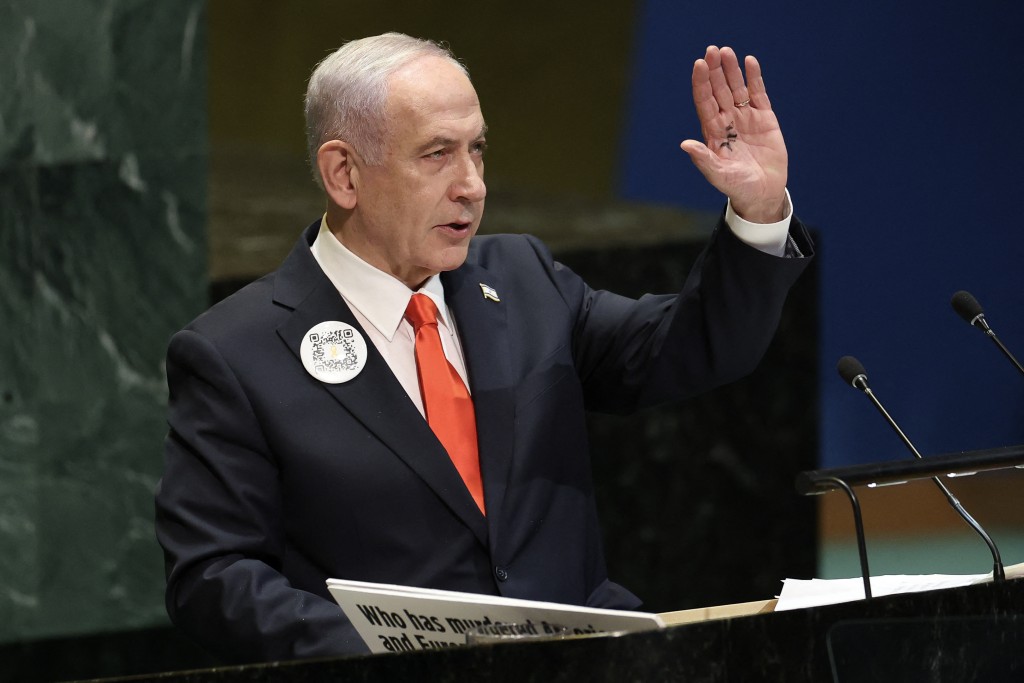 Israeli Prime Minister Benjamin Netanyahu speaks during the General Debate of the United Nations General Assembly at UN headquarters in New York City on September 26, 2025. (Photo by ANGELA WEISS / AFP)
