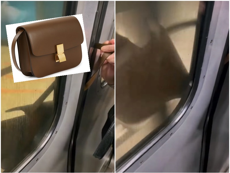 Hardy handbag survives a beating after getting stuck in train door. Hardy handbag survives a beating after getting stuck in train door.