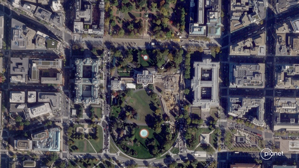 Photo by HANDOUT / 2025 PLANET LABS PBC / AFP  This handout satellite photo obtained on October 23, 2025 from Planet Labs PBC and dated October 23, 2025 shows the White House in Washington, DC, after the demolition of the East Wing.