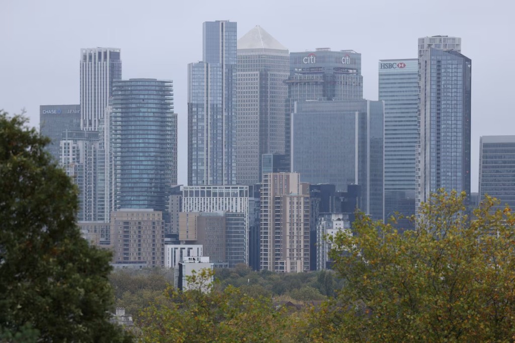 A view of the Canary Wharf skyline, in London, Britain, October 28, 2024. REUTERS