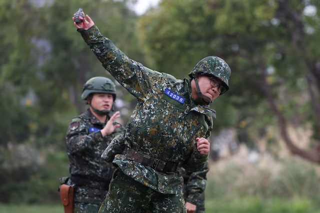 Training at an army base in Hsinchu, February 6, 2024. (Reuters) Training at an army base in Hsinchu, February 6, 2024. (Reuters)