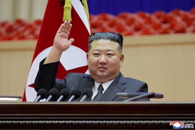North Korean leader Kim Jong Un gestures during a conference of company commanders for North Korea's Army, in Pyongyang, North Korea, in this picture released by North Korea's official Korean Central News Agency on October 24, 2026. KCNA via REUTERS/File Photo