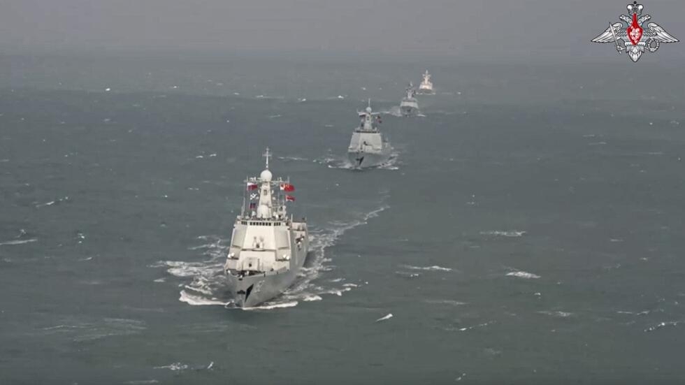 In this handout photo taken from video released by Russian Defense Ministry Press Service on December 22, 2022, Chinese warships take part in joint naval drills with Russia in the East China Sea. AP In this handout photo taken from video released by Russian Defense Ministry Press Service on December 22, 2022, Chinese warships take part in joint naval drills with Russia in the East China Sea. AP