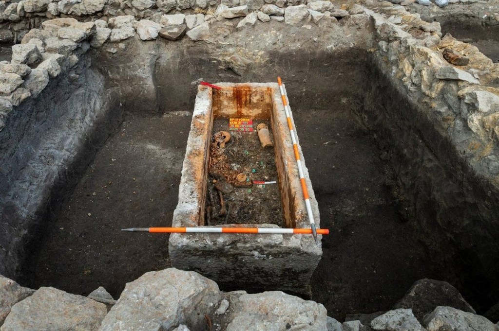 This photo released by Budapest History Museum shows an intact Roman sarcophagus after its lid was lifted at an archeological site in Budapest, Hungary, Sept. 30, 2025. (Gabor Lakos, Budapest History Museum via AP)