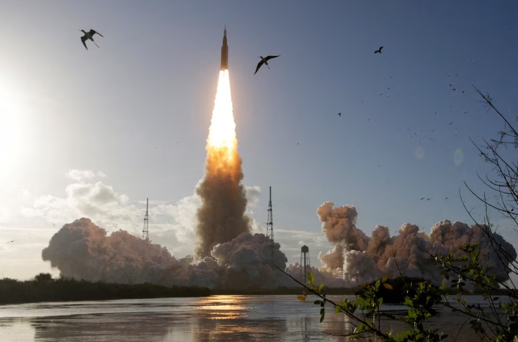 NASA's Artemis II mission to fly by the moon, comprising of the Space Launch System (SLS) rocket with the Orion crew capsule, lifts off from the Kennedy Space Center in Cape Canaveral, Florida, U.S., April 1, 2026. REUTERS/Joe Skipper/File Photo