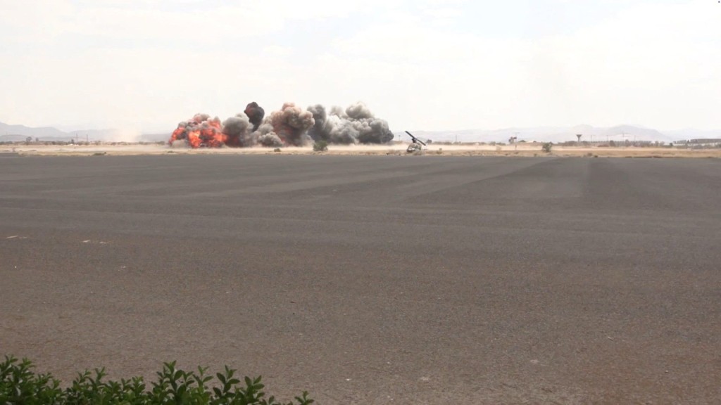 Smoke rises following an airstrike at Sanaa International Airport, in Sanaa. Photo: Reuters