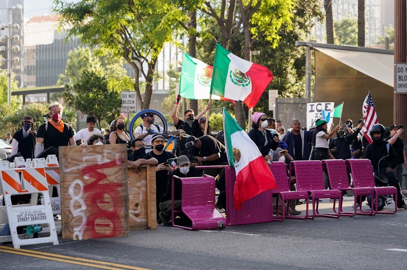 A protest against federal immigration sweeps in downtown Los Angeles, California, U.S., June 8, 2025. 
