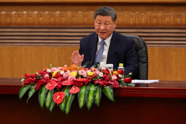 Chinese President Xi Jinping speaks during a meeting with foreign business leaders at the Great Hall of the People in Beijing, China March 28, 2025. (Reuters)