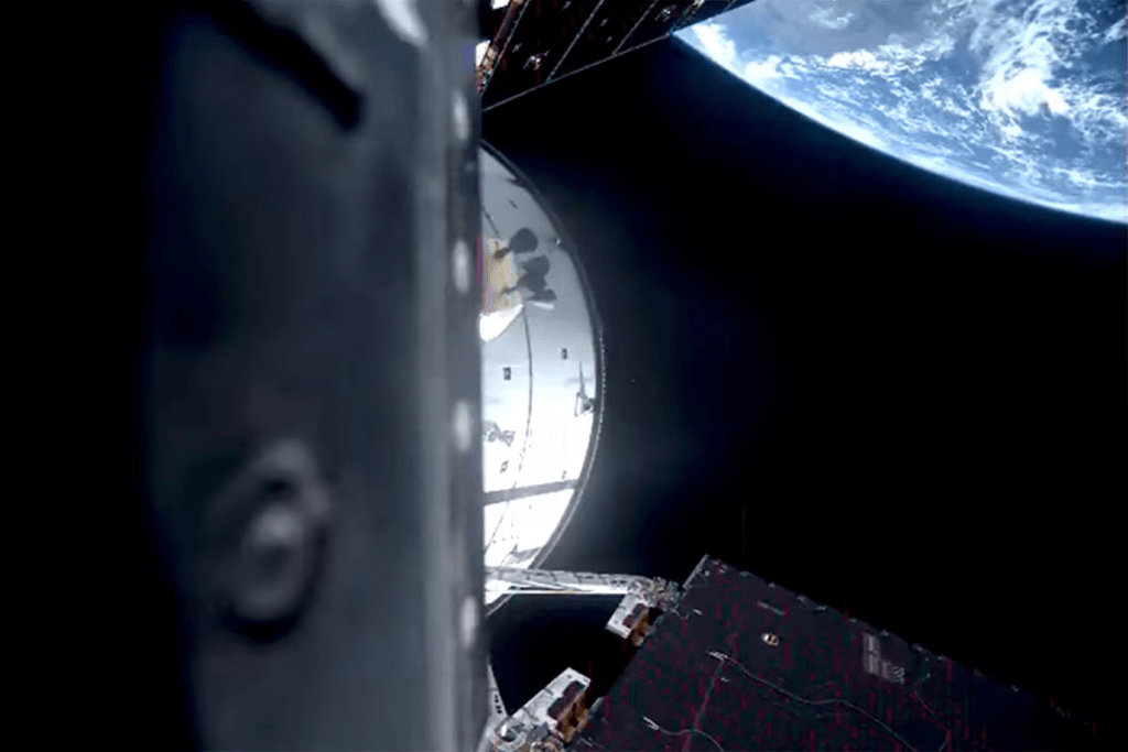 The Artemis II mission's Orion capsule leaves Earth on its way to fly by the moon, after launching from the Kennedy Space Centre in Cape Canaveral, Florida, U.S., April 1, 2026 in a still image from video. NASA TV/Handout via REUTERS