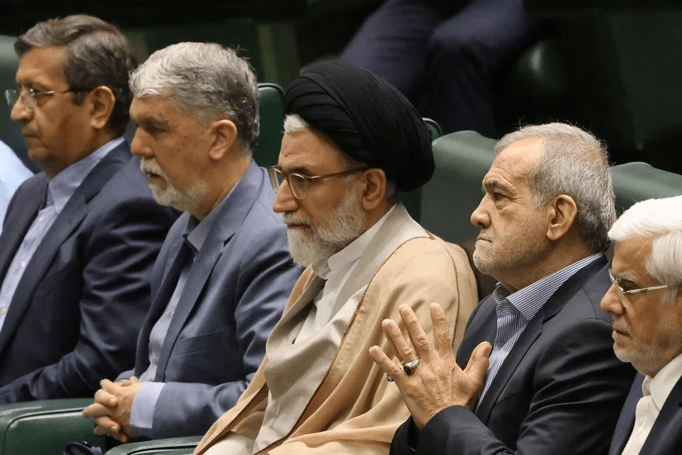 Iran's Minister of Intelligence Esmail Khatib (centre) was reportedly killed by Israeli forces in an overnight strike. AFP