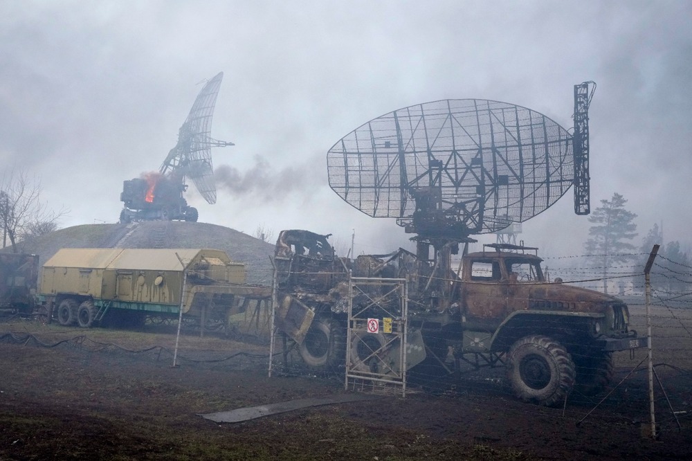 Damaged radar arrays and other equipment is seen at Ukrainian military facility outside Mariupol, Ukraine, Thursday, Feb. 24, 2022. (AP) Damaged radar arrays and other equipment is seen at Ukrainian military facility outside Mariupol, Ukraine, Thursday, Feb. 24, 2022. (AP)