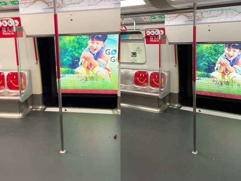 A train carriage door went missing. Photo by Daniel Cheung on Facebook. 