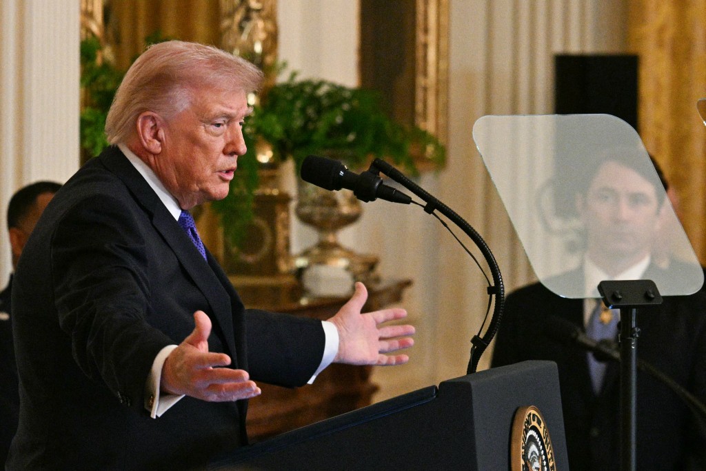 US President Donald Trump speaks during a Medal of Honor ceremony in the East Room of the White House on March 2, 2026, in Washington, DC. (AFP)