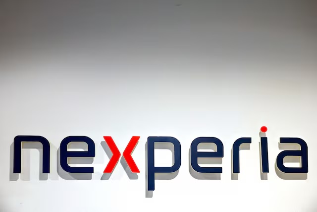 The logo of computer chipmaker Nexperia is seen in Nijmegen, Netherlands April 12, 2024. REUTERS/Piroschka van de Wouw/File Photo