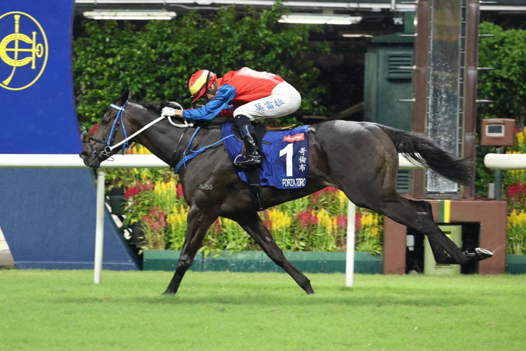Joao Moreira rides Forza Toro to an all-the-way victory in the 'Eight to Glory' race at Happy Valley.