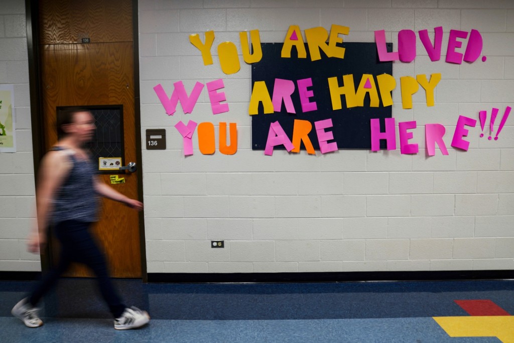 A message to students on the wall at Place Bridge Academy in Denver. (AP)