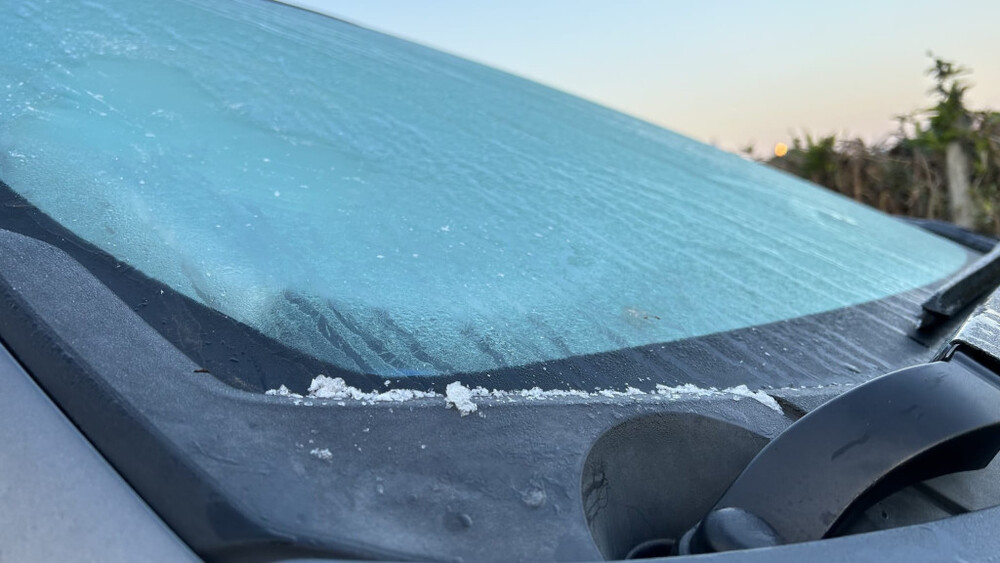 Frost is seen on the windscreen of a vehicle in Sha Tau Kok.
