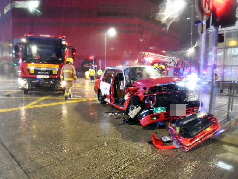 A firefighter vehicle rammed into a taxi at Kai Tak, injuring six people. 