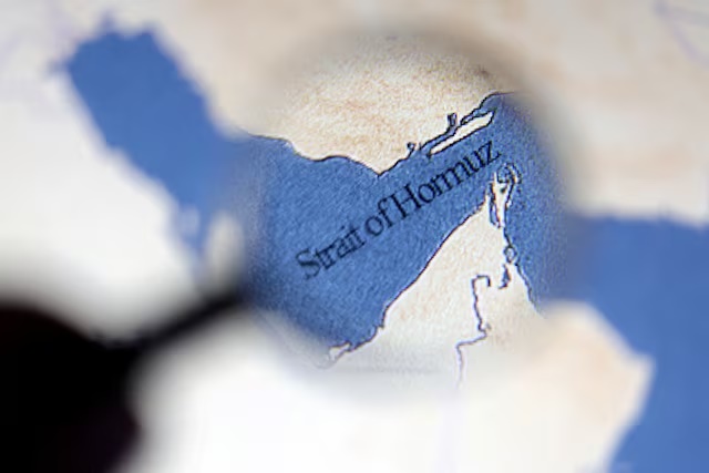 A map showing the Strait of Hormuz is seen in this illustration taken June 22, 2025. REUTERS/Dado Ruvic/Illustration