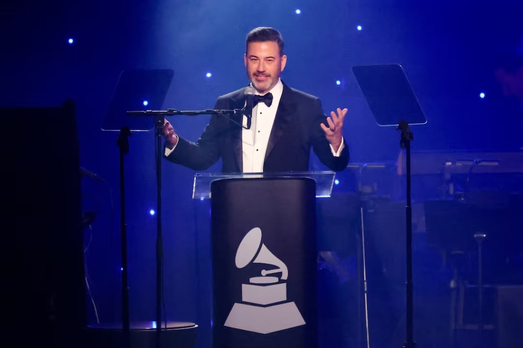 Jimmy Kimmel speaks during the Pre-GRAMMY gala, hosted by the Recording Academy and Clive Davis, in Beverly Hills, California, U.S., February 1, 2025. REUTERS/Mario Anzuoni/File Photo