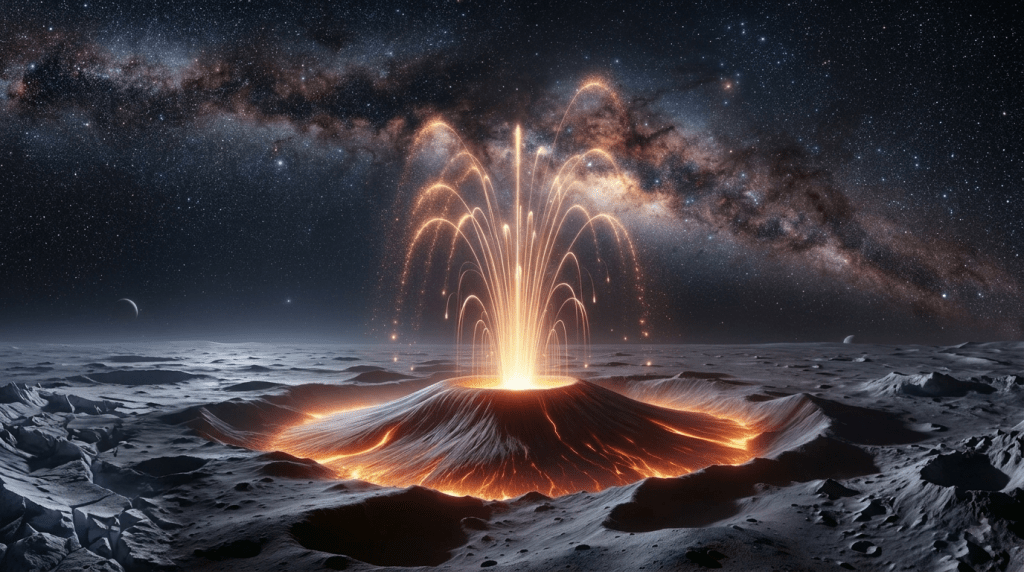 Concept art depicting a lunar volcanic eruption.