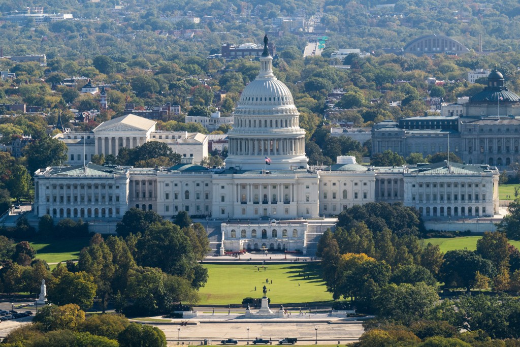 Photo by SAUL LOEB / AFP  The US Capitol is seen from the top of the Washington Monument in Washington, DC, on October 22, 2026.