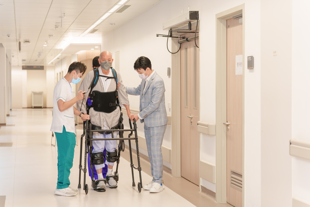 Patients suffering from spinal cord injuries or stroke can be benefited from the walking training with exoskeleton device. It improves joint flexibility, muscle strength and gait pattern.