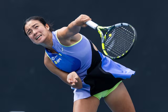 Jan 19, 2026; Melbourne, Victoria, Australia; Alexandra Eala of Philippines in action against Alycia Parks of United States in the first round of the women’s singles at the Australian Open at Melbourne Park. Mandatory Credit: Mike Frey-Imagn Images