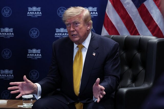 US President Donald Trump speaks during a meeting with NATO Secretary General Mark Rutte (not pictured) on the sidelines of the NATO summit in Ankara, Turkey, 08 July 2026. The NATO Summit takes place from 07-08 July. FILIP SINGER/Pool via REUTERS